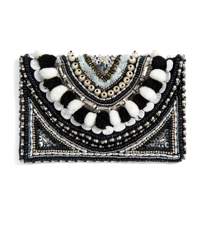 Vibrant Bags With Discounts Monique Beaded and Pom Pom Adorned Clutch-Multiple Colors Timeless Bags, Flash Sale