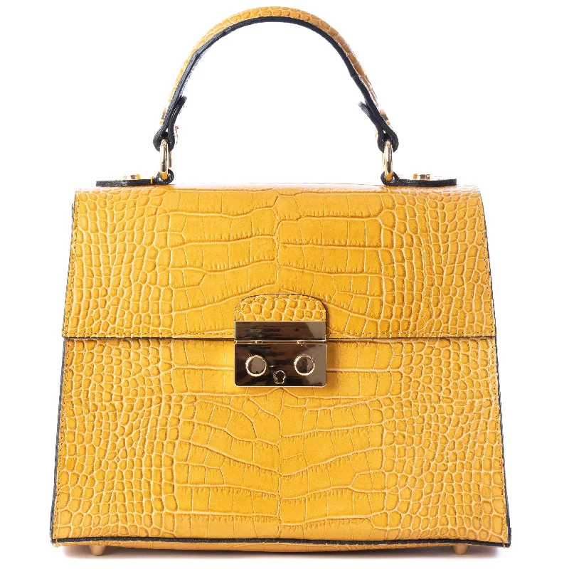 Cyber Monday Discounts On Bags Mustard Yellow Real Italian Leather Croc Satchel Tote Bag Unmissable Deals On Everyday Handbags