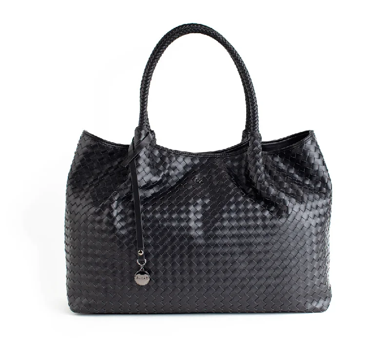 Chic And Clearance-Priced Tote Bags Naomi - Black Woven Vegan Leather Tote Bag Stylish Bags, Unbeatable Prices