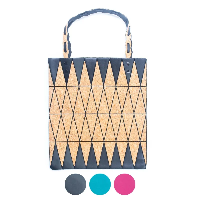 Trend Forward Threads Pink black and lake blue Natural Cork Geometric Shopping Tote BAG-2211 Affordable Elegance, Grab Yours