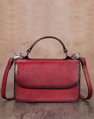 Affordable Bags For Budget Shoppers Red Vintage Womens Leather Square Satchel Handbag Brown Shoulder Bag Purse for Ladies The Handbag Sale You've Been Waiting For