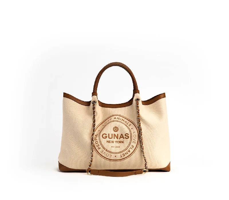 Must Haves RUTH - Off White/Tan Vegan Canvas Tote Limited-Stock Bag Clearance – Grab Your Favorite Now