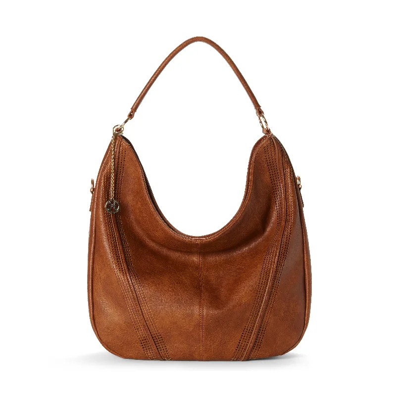 You'll Love Us Because SAVANNAH Perforated Vegan Hobo Bag in Cognac Best Handbag Sale Of The Season