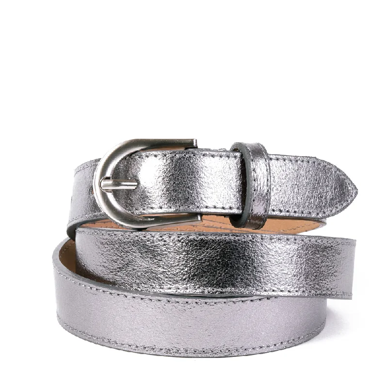 Affordable Luxury Fashion Silver Real Italian Leather Narrow Belt Pack of Two Affordable Elegance, Grab Yours