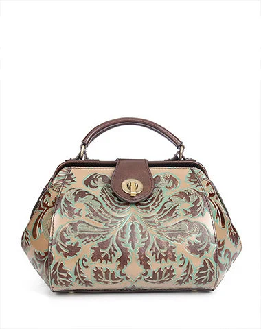 Fashion Deal Small Womens White Floral Leather Doctor Handbag Purses Vintage White Doctor Side Purse for Women Elegant Purses, Shop & Save