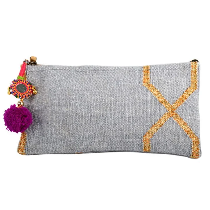 Bags For Sporty And Athletic Styles Vibrant Textile Clutch- Silver Gray Sleek Bags, Perfect Prices