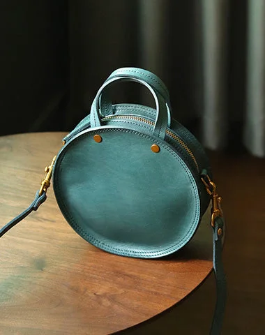 Limited Edition Vintage Womens Blue Leather Round Handbag Purses Blue Round Shoulder Bag Crossbody Handbag for Women Statement Bags, Shop Today