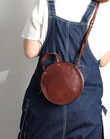 Vintage Womens Coffee Leather Round Handbag Purses Coffee Round Shoulder Bag Crossbody Handbag for Women The Best Handbag Deals Are Available Now