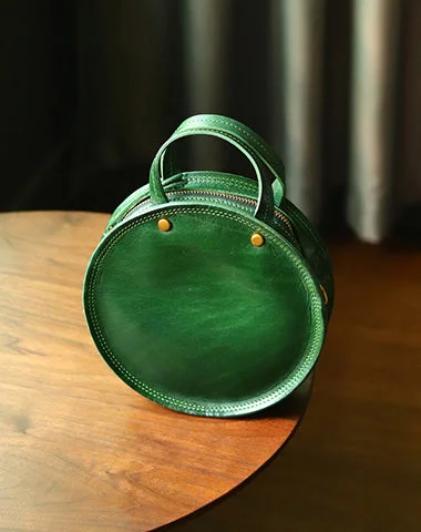Find Your Unique Flair Vintage Womens Green Leather Round Handbag Purses Green Round Shoulder Bag Crossbody Handbag for Women Best Deals On Premium And Casual Bags – Act Fast