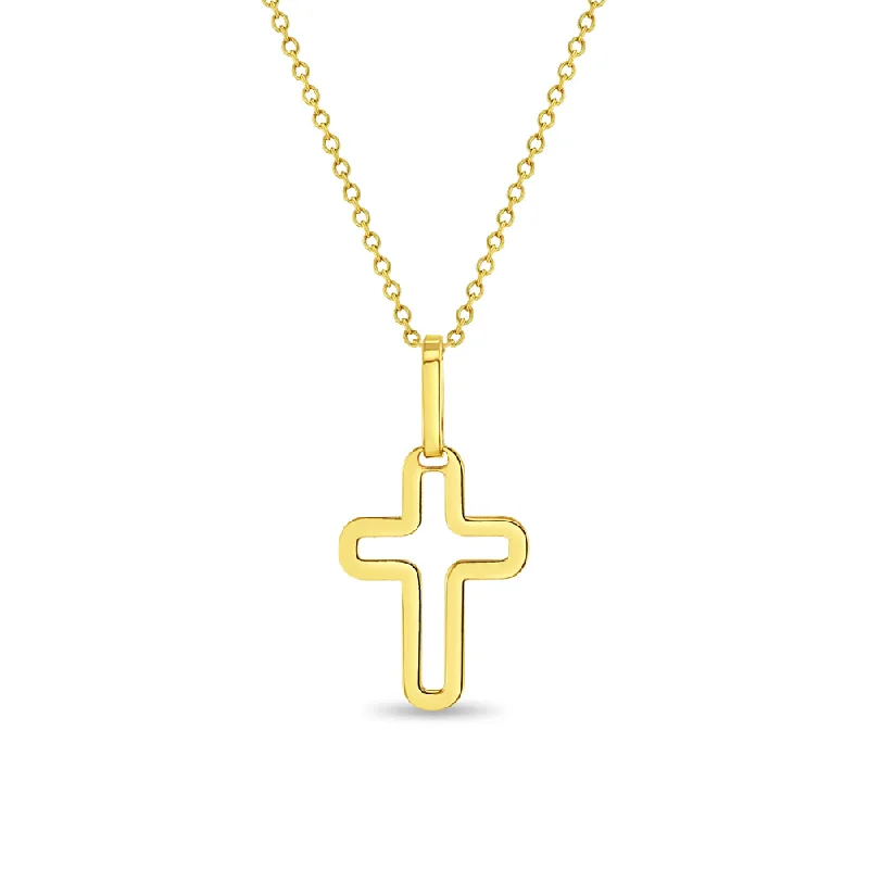 Affordable Luxury Jewelry For Every Occasion 14k Gold Curved Cross Outline Kids / Children's / Girls Pendant/Necklace