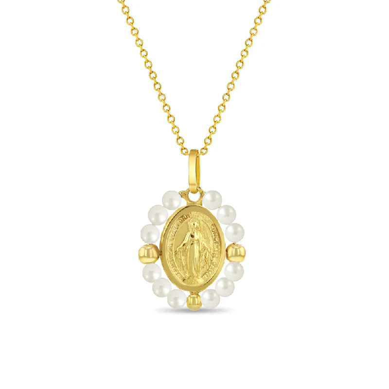 Luxury Jewelry Now At Special Promotional Rates 14k Gold Miraculous Virgin Mary Freshwater Cultured Pearl Kids / Children's / Girls Pendant/Necklace
