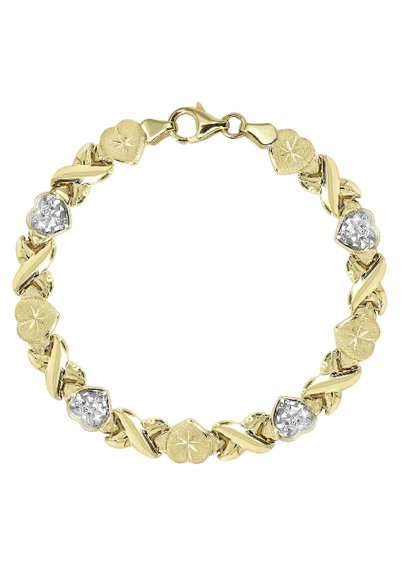 Elegant Jewelry, Exclusive Prices – Shop Now YELLOW GOLD "XO HEART" HOLLOW DIAMOND CUT TWO TONE BRACELET FOR WOMEN | APPX 5.5 GRAMS