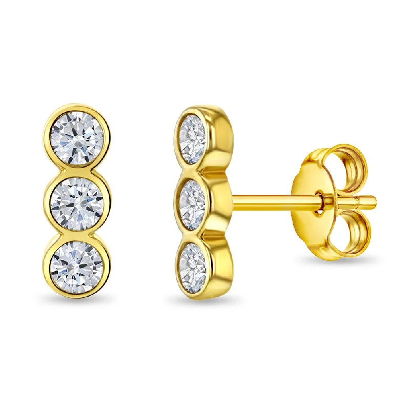 Modern Jewelry At Exclusive Discounts – Shop Today 14k Gold Bezel Set Bar Clear CZ Women's Earrings