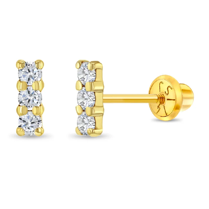 Fashion-Forward Geometric Jewelry For Contemporary Style 14k Gold Clear CZ Bar Women's Earrings