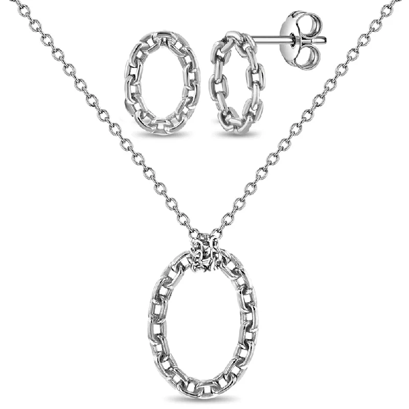 Premium Diamond Jewelry For Unforgettable Moments Chained Oval Women's Jewelry Set - Sterling Silver