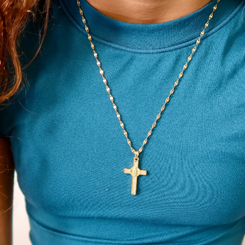 Once-A-Year Jewelry Sale – Grab Your Favorites Now Gold Virgin Mary Accent Cross Necklace