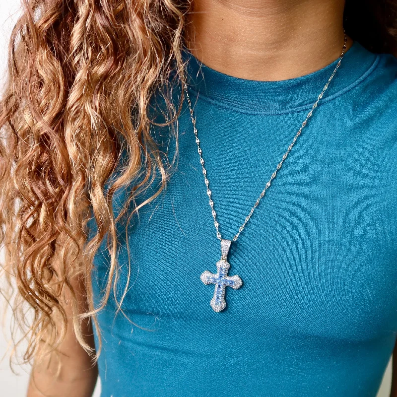 Personalized Engraved Jewelry For Meaningful Gifts Silver & Blue Cross Necklace