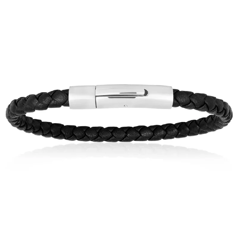 Everyday Jewelry Essentials Now On Sale Forte Stainless Steel Black Leather Fancy Bracelet