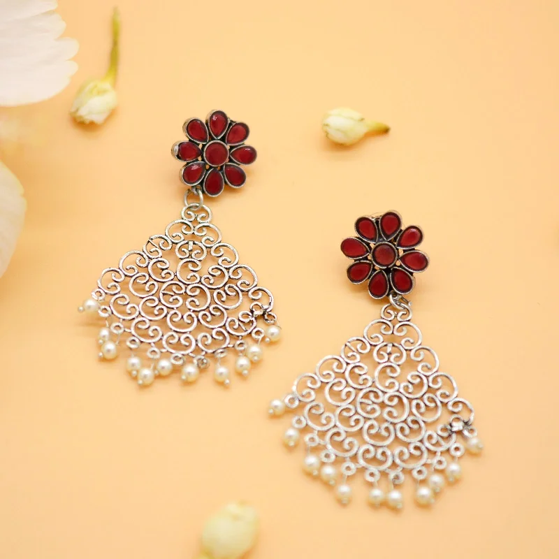 Exclusive Jewelry Offers – Sparkle For Less Jali Red Filigree Pearl Earrings