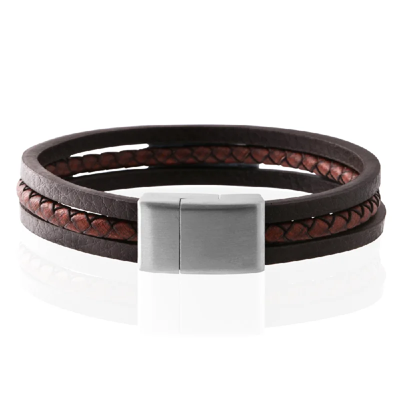 Special Jewelry Deals – Upgrade Your Collection Stainless Steel 3 Band Woven Plait and Plain Strap Leather Bracelet