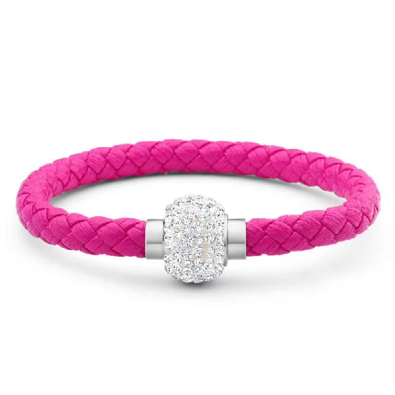 Seasonal Jewelry Clearance – Best Styles At The Lowest Prices Stainless Steel Crystal Magnetic Pink Leather Fancy Bracelet