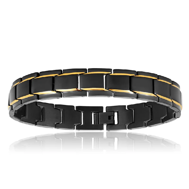 Get The Jewelry You Love At A Price You Love Stainless Steel 'Forte' Black and Gold Plated Gents 21cm Bracelet