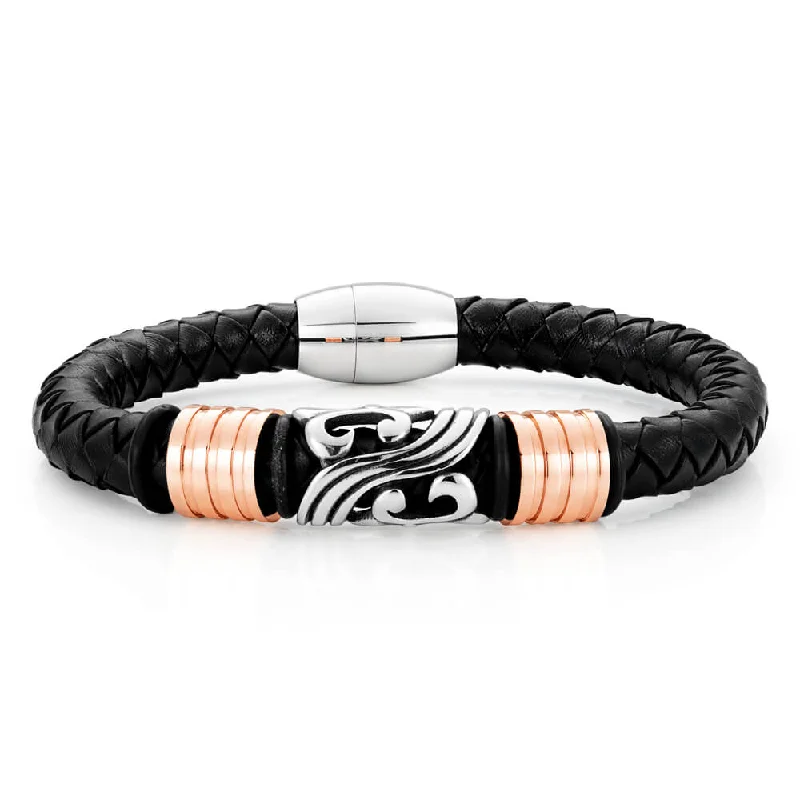 Discounted Jewelry For A Glamorous Look Stainless Steel 'Forte' Black Woven  Leather Gents Bracelet