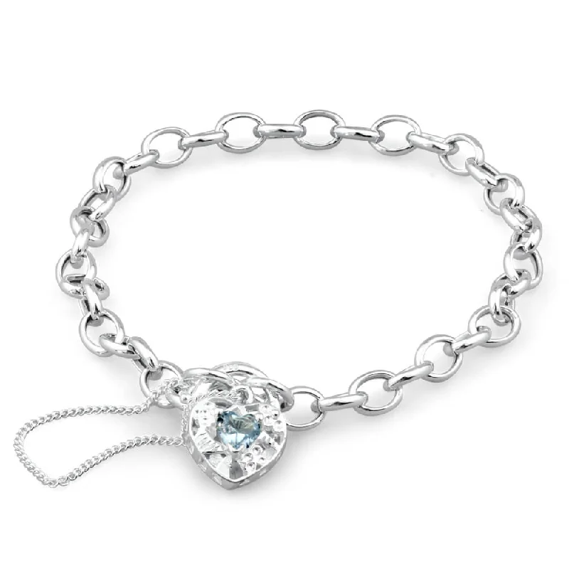 Exclusive Gemstone Jewelry Markdowns – Shop Now Sterling Silver Blue Cubic Zirconia Belcher Padlock Bracelet 19cm