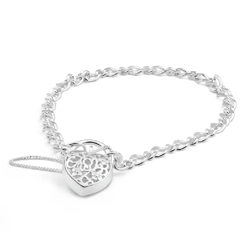 Best Jewelry Sale – Shop Exclusive Designs Now Sterling Silver Filigree Heart Figaro Padlock Bracelet