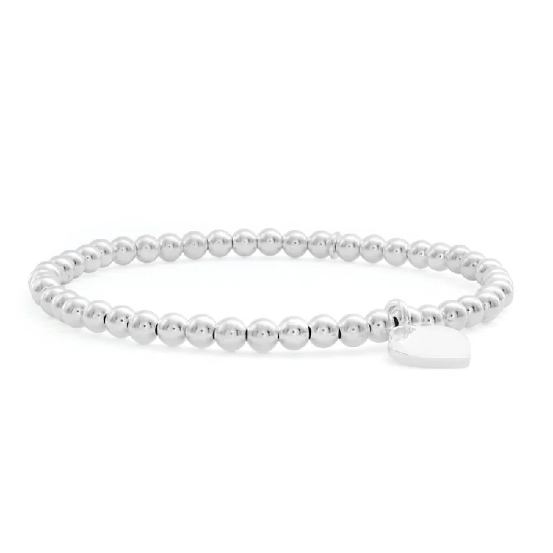 Limited-Time Offer On Elegant Jewelry Pieces Sterling Silver Heart Charm Ball Stretch Bracelet