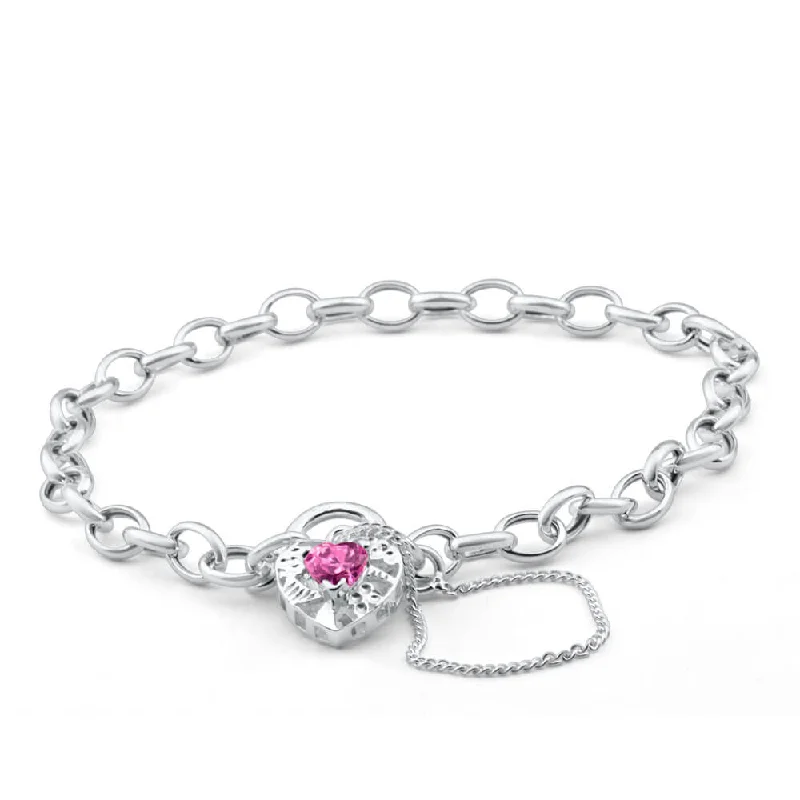 Dazzle In Elegance With Our Biggest Jewelry Sale Sterling Silver Pink Cubic Zirconia Belcher Padlock Bracelet