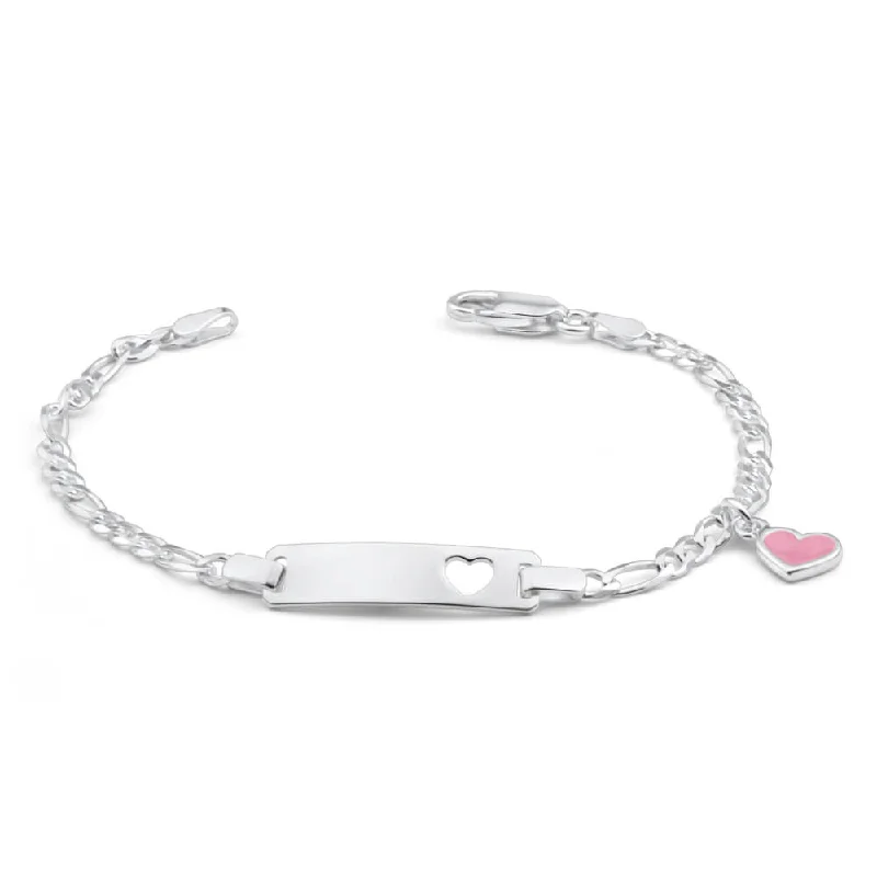 Premium Diamond Jewelry At Once-In-A-Lifetime Discounts Sterling Silver Pink Enamel Heart ID Bracelet 17cm