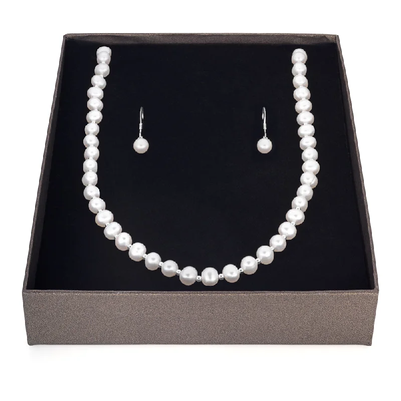 Versatile Layering Jewelry For Effortless Chic Sterling Silver White Freshwater Pearl Chain & Earring Boxed Set