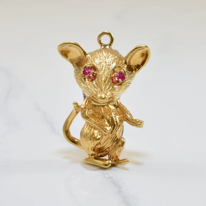 Best-Selling Jewelry Now Available At Special Deals Synthetic Ruby Eyed Mouse Pendant | 0.07ctw |