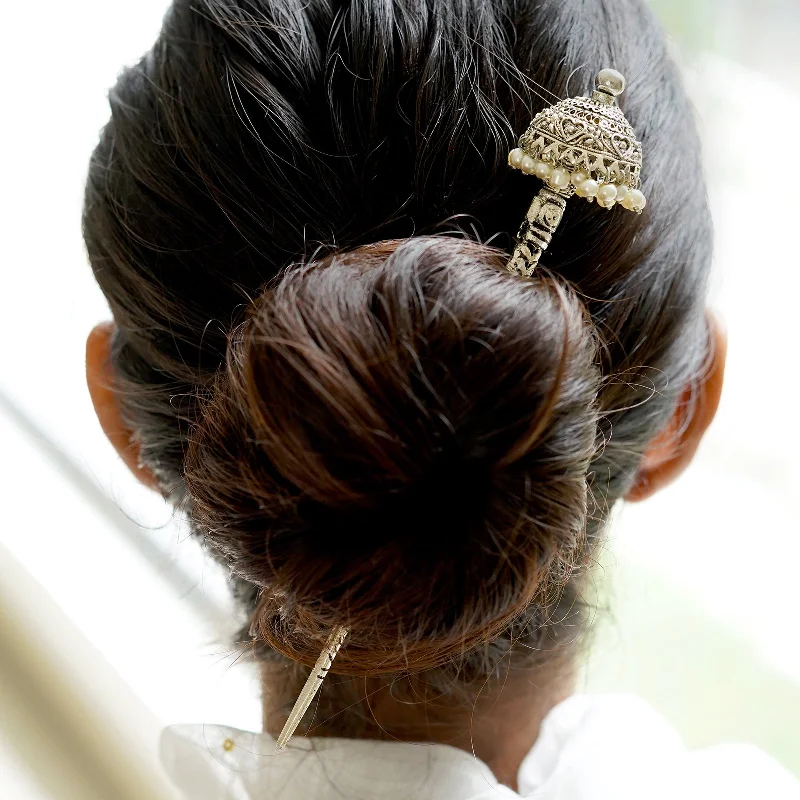 Buy More, Save More On Stunning Jewelry Designs Teejh Adyaksha Silver Oxidised Hairpin