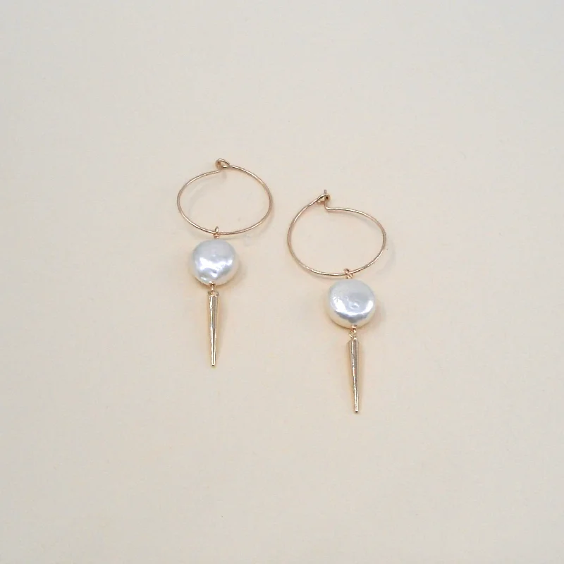 Huge Savings On Timeless Jewelry Collections Thin Pearl Hoops W/ Spike Wholesale