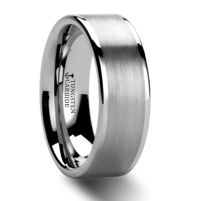 Fashion-Forward Jewelry At Incredible Prices Thorsten Aires Pipe Cut Brush Center Tungsten Carbide Ring (4-10mm) W247-FBC