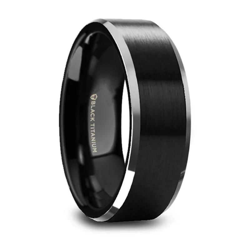 Flash Sale On Stunning Jewelry – Don't Miss Out Thorsten Atnos Brushed Black Center Polished Beveled Edges Titanium Wedding Ring (8mm) T5999-BTBB