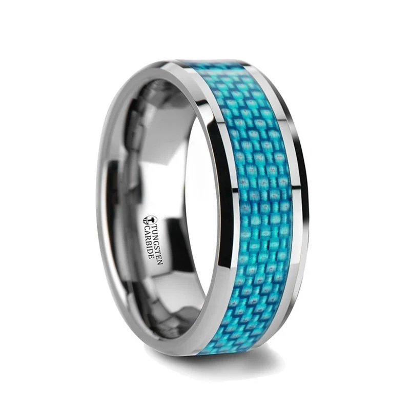 Bestselling Jewelry At Special Promotional Rates Thorsten Augustus Tungsten Carbide Ring w/ Blue Carbon Fiber Inlay (4-10mm) W354-BUCF