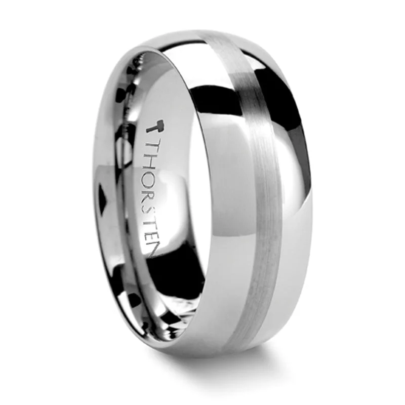 Don't Miss Our Biggest Jewelry Sale Of The Season Thorsten Bellator Domed Tungsten Carbide Ring with Brushed Stripe (4-10mm) W237-DSS