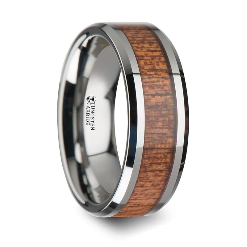 Jewelry Sale – Exclusive Styles At Lower Prices Thorsten Congo Tungsten Carbide Wedding Band w/ Polished Bevels & African Sapele Wood Inlay (6-10mm) W1898-SPWI