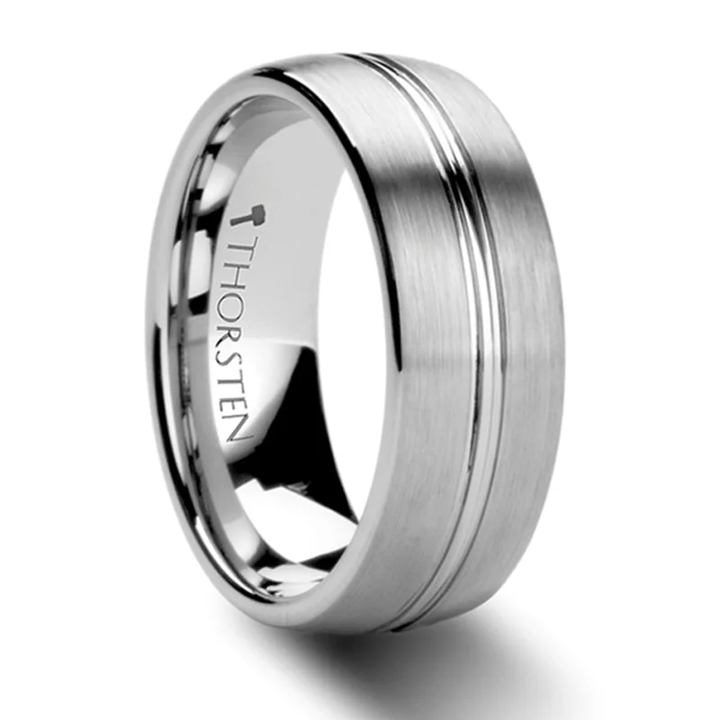 Chic, Trendy, And Affordable Jewelry Sale Thorsten Boss Tungsten Carbide Ring w/ Domed Center Groove and Brush Finish (6-8mm) W284-DCGT