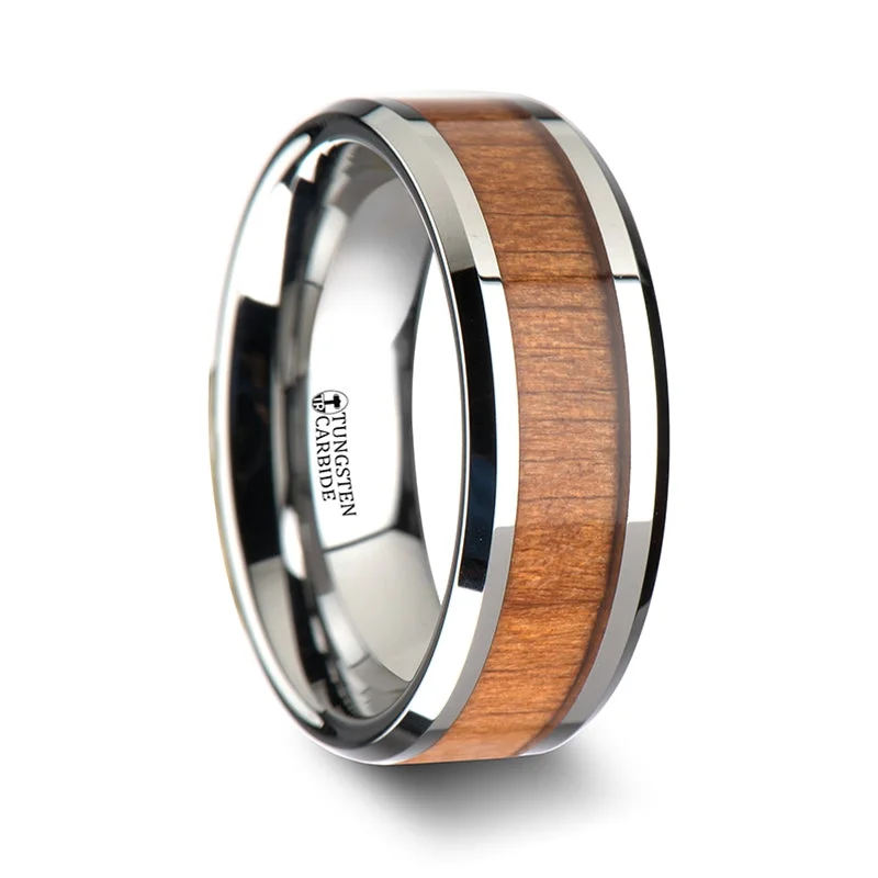 Breathtaking Jewelry, Breathtaking Prices Thorsten Brunswick Tungsten Wedding Ring w/ Polished Bevels & American Cherry Wood Inlay (6-10mm) W1893-CRWI