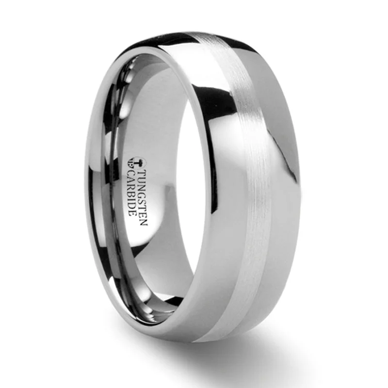 Elegant Jewelry Styles At Budget-Friendly Prices Thorsten Cassius Silver Inlaid Domed Tungsten Ring (8mm) W884-DSSB