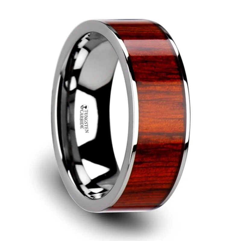 Flash Deals On Fine Jewelry – Shop Before It's Gone Thorsten Claymore Flat Tungsten Carbide Band w/ Exotic Padauk Wood Inlay & Polished Edges (8mm) W3761-TCRW