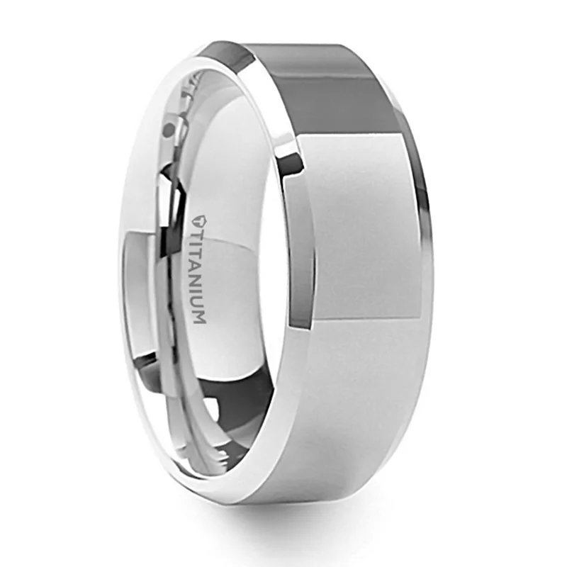 Timeless Elegance At Unbelievable Discounts Thorsten Coronal Polished Finish Beveled Edges Titanium Wedding Ring w/ Raised Center (8mm) T6011-TPRC