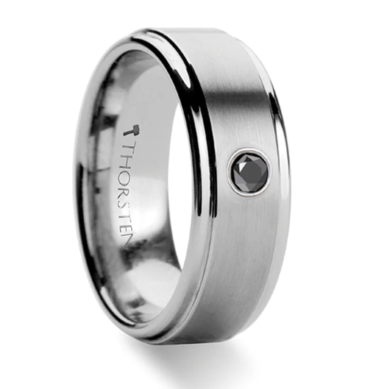 Shop Fine Jewelry With Amazing Deals Thorsten Coventry Raised Brushed Center Tungsten Carbide Ring w/ Black Diamond (8mm) W350-RCBD