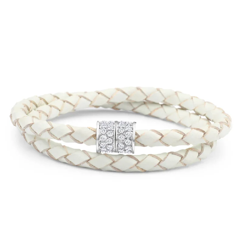 Final Call For Exquisite Jewelry At Reduced Rates White Double Leather Wrap Crystal Magnetic Bracelet