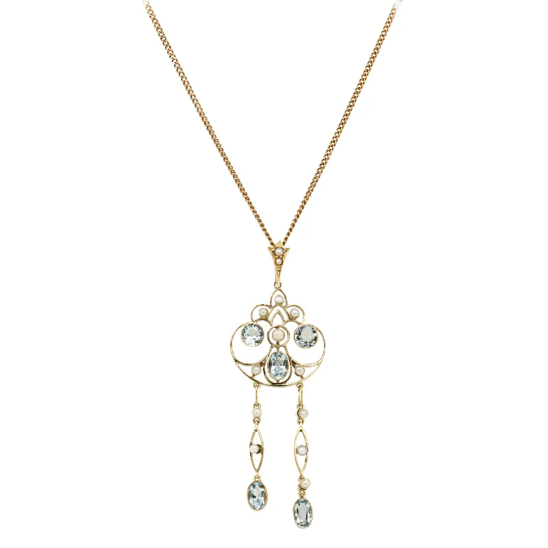 Fine Jewelry, Limited-Time Offers Available Deja Vu 15ct Yellow Gold Aquamarine & Seed Pearl Pendant