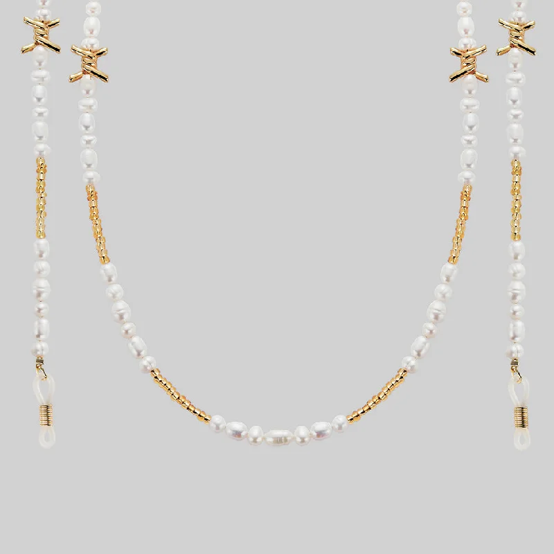 Limited-Time Offer On Elegant Jewelry Pieces DIVINE. Barbed Wire & Ivory Pearl Sunglasses Chain - Gold